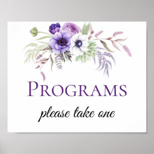 Affiche Panneaux de Programme de Mariage Fleuris Blanc Lav