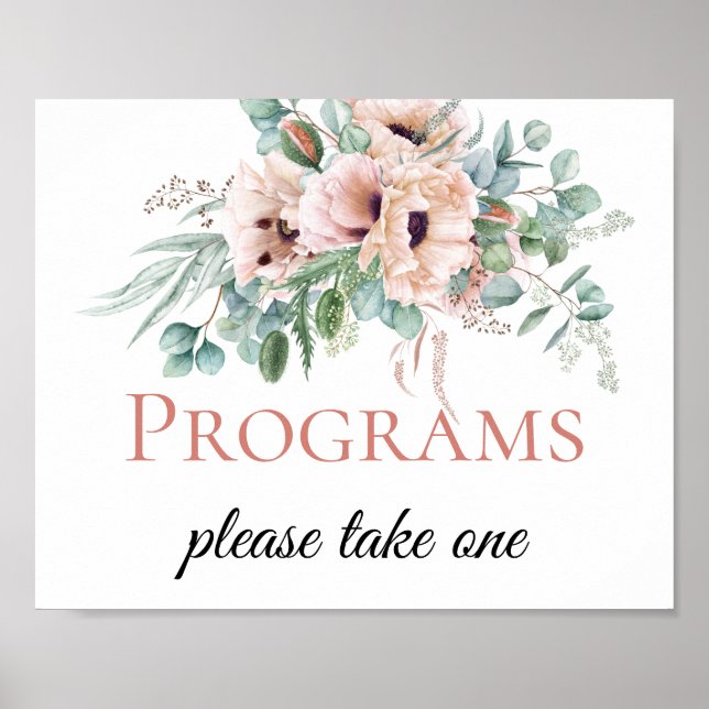 Affiche Panneaux de programme de mariage floral rose et iv (Devant)