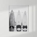 Affiche Panneaux de Surf côtier noir et blanc<br><div class="desc">Apportez une touche d'aventure estivale et balnéaire à votre décor avec l'affiche "Poster des Surfs côtiers noirs et blancs". Cette photo en noir et blanc captivante présente trois planches de surf propulsées contre un mur, évoquant l'atmosphère détendue et insouciante de la vie côtière. La composition simple mais frappante capture l'essence...</div>