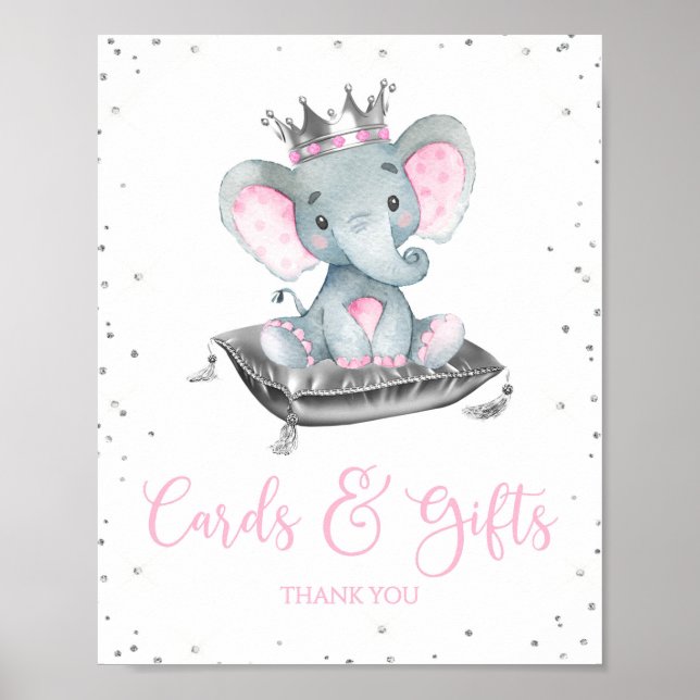 Affiche Panneaux de table pour cadeau de baby shower éléph (Devant)