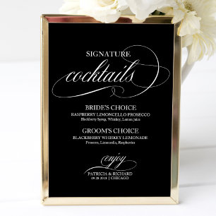 Affiche Panonceau de cocktails signature Mariage Noir Blan