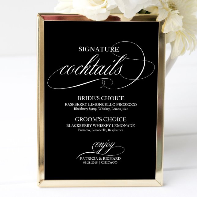 Affiche Panonceau de cocktails signature Mariage Noir Blan (Créateur téléchargé)