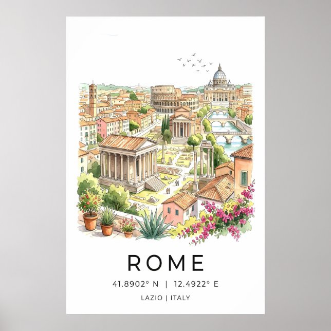 Affiche Panorama d'art mural de Rome avec Colisée et (Devant)