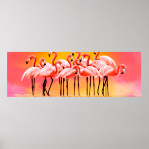Affiche Panorama de flamants roses sur un fond rose vif