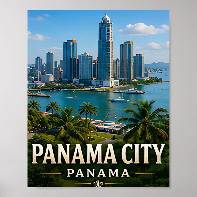 Affiche Panorama de la ville de Panama et merveille du can (Devant)