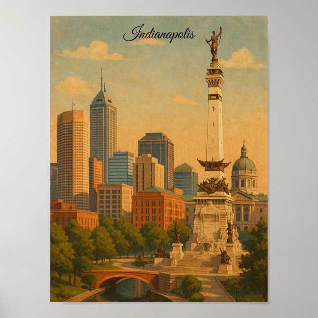 Affiche Panorama de la ville d'Indianapolis dans l'Indiana (Devant)