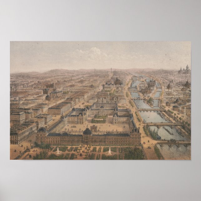 Affiche Panorama de Paris sur la Seine et le Louvre (Devant)