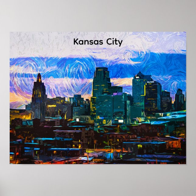 Affiche Panorama de peinture à l'huile de Kansas City View (Devant)
