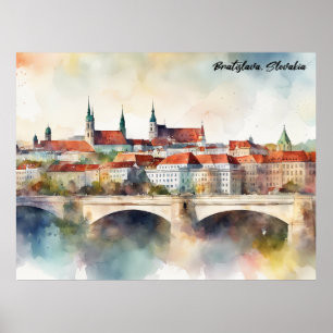 Affiche Panorama de peinture aquarelle de Bratislava Slova