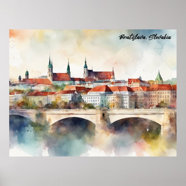 Affiche Panorama de peinture aquarelle de Bratislava Slova (Devant)