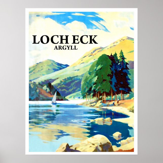 Affiche Panorama du Loch Eck, Argyll, Écosse, vintage (Devant)