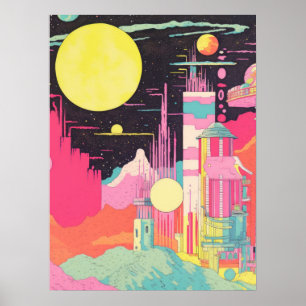 Affiche Panorama planétaire : une ville vivante et un Fusi