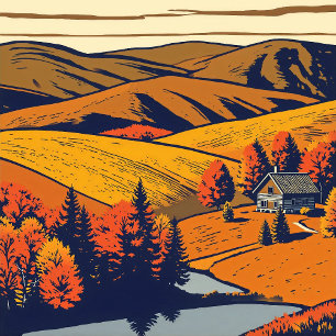 Affiche Panorama rural dans les couleurs chaudes pastel St