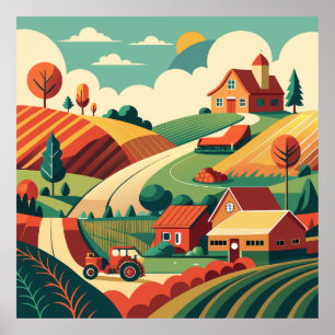 Affiche Panorama rustique de la vie agricole