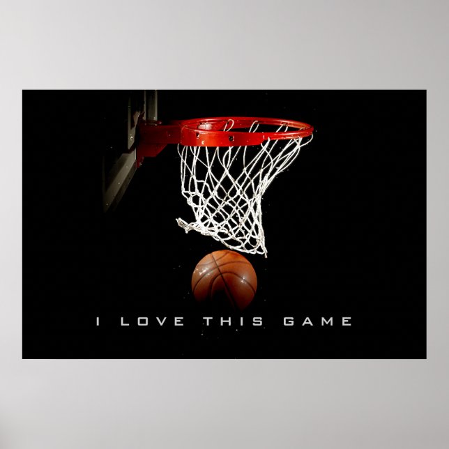 Affiche panoramique de basket-ball J'aime ce jeu (Devant)