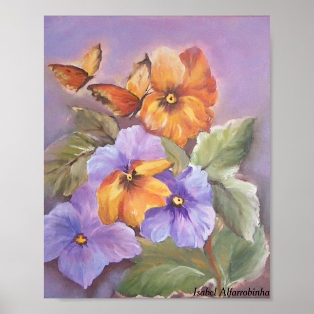 Affiche Pansies avec papillon (Devant)