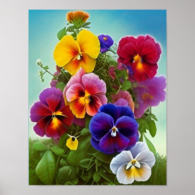Affiche Pansies colorées -AI ART (Devant)