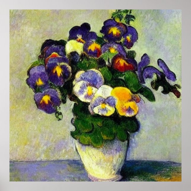 Affiche Pansies dans le vase (Devant)