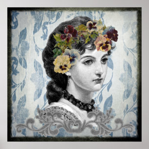 Affiche Pansies d'une femme victorienne sur une tapisserie