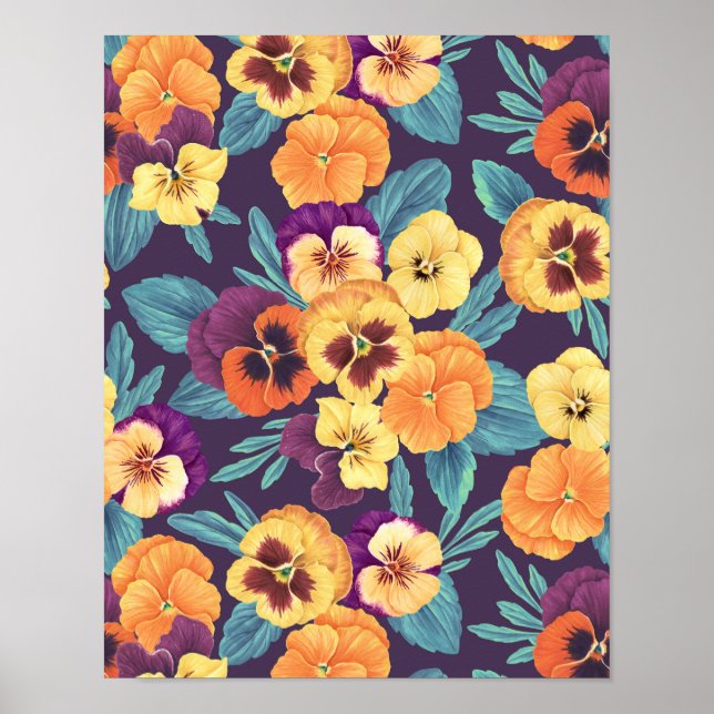 Affiche Pansies sur violet de prune (Devant)