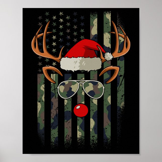 Affiche Pantalon de Noël camouflage de renne Drapeau améri (Devant)