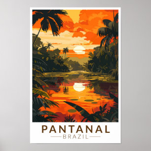 Affiche Pantanal Brésil Coucher de Soleil Voyage Art Vinta