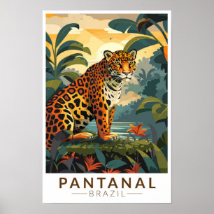 Affiche Pantanal Brésil Jaguar Voyage Art Rétro