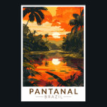 Affiche Pantanal Brésil Sunset Travel Art Vintage<br><div class="desc">Modèle de déplacement vectoriel rétro Pantanal. Le Pantanal est une région naturelle qui englobe la plus grande zone humide tropicale au monde et les plus grandes prairies inondées du monde.</div>