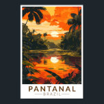 Affiche Pantanal Brésil Sunset Travel Art Vintage<br><div class="desc">Modèle de déplacement vectoriel rétro Pantanal. Le Pantanal est une région naturelle qui englobe la plus grande zone humide tropicale au monde et les plus grandes prairies inondées du monde.</div>