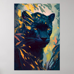 Affiche Panther Animal Portrait Peinture Faune En Plein Ai