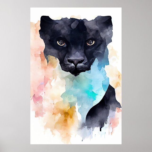 Affiche Panther Black Wild Animal Nature Aquarelle Art (Devant)
