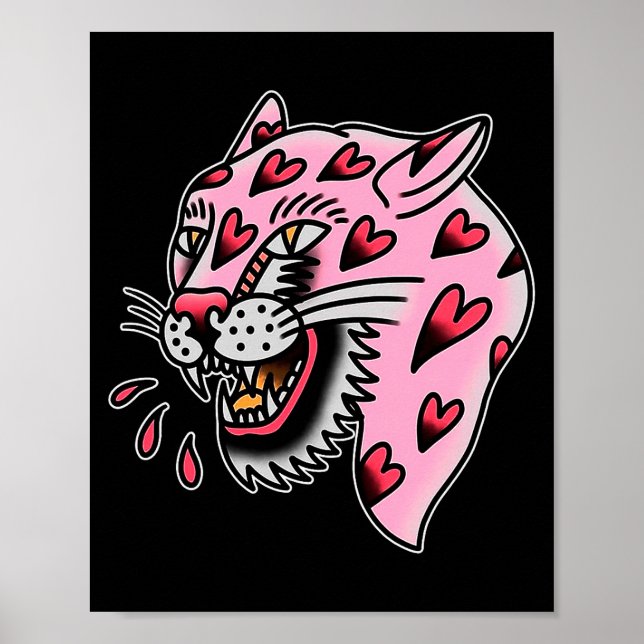 Affiche Panther Pink X Heart Love Traditional Flash Premiu (Devant)