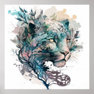 Affiche Panther Portrait Animal Peinture Faune En Plein Ai