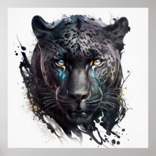 Affiche Panther Portrait Animal Peinture Faune En Plein Ai