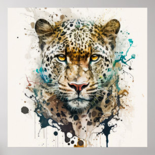Affiche Panther Portrait Animal Peinture Faune En Plein Ai