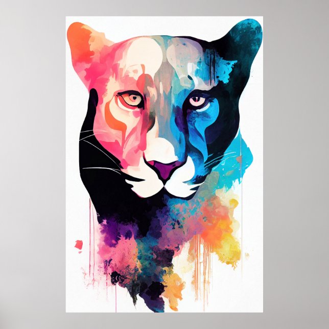 Affiche Panther Wild Nature Animal Couleur Art Peinture (Devant)
