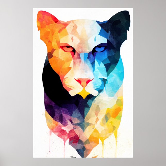 Affiche Panther Wild Nature Animal Couleur Art Peinture (Devant)