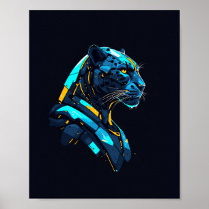 Affiche Panthère Cyberpunk Mecha Black Panther Néon