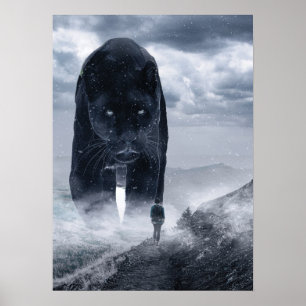 Affiche Panthère géante contre homme, esprit de réussite M