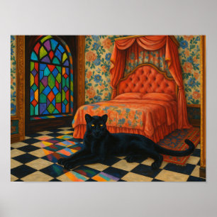 Affiche Panthère Mystique dans une Chambre avec Vitrail Or