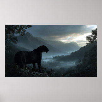Affiche Panthère noire debout sur le mur du pic de montagn