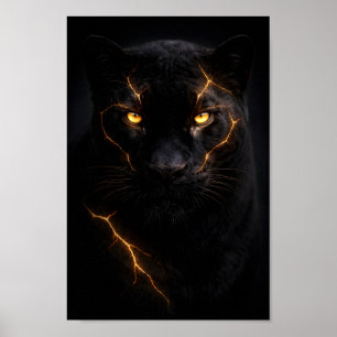 Affiche Panthère noire féroce aux fissures lumineuses