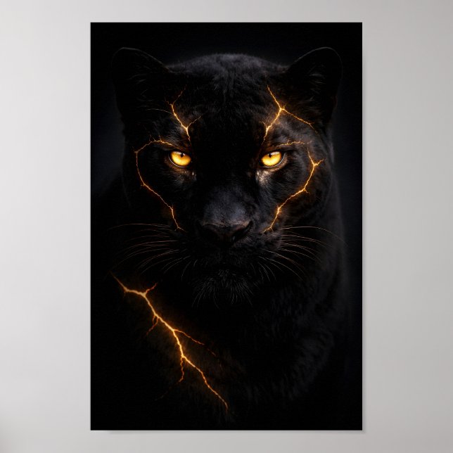 Affiche Panthère noire féroce aux fissures lumineuses (Devant)