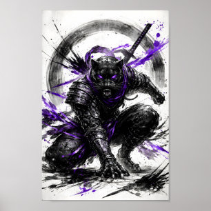 Affiche Panthère noire Samouraï Art de éclaboussures d'enc
