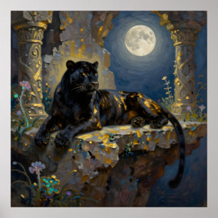 Affiche Panthère noire sous la pleine lune