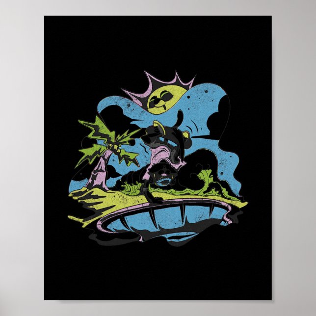 Affiche Panthère Skateuse Sous Un Soleil Funky - Dessin An (Devant)