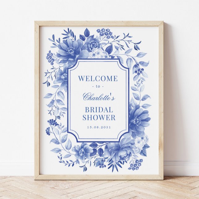 Affiche Paon Blanc Bleu Chinoiserie Mariage Accueil (Créateur téléchargé)