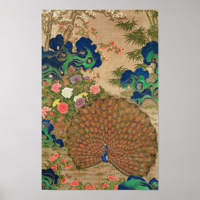 Affiche Paon chinois et fleurs (XVIIe siècle) (Devant)
