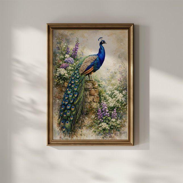 Affiche Paon dans un jardin fleuri (Créateur téléchargé)