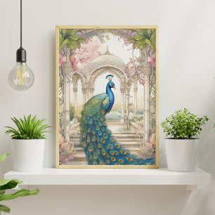 Affiche Paon de jardin floral de style indien vintage